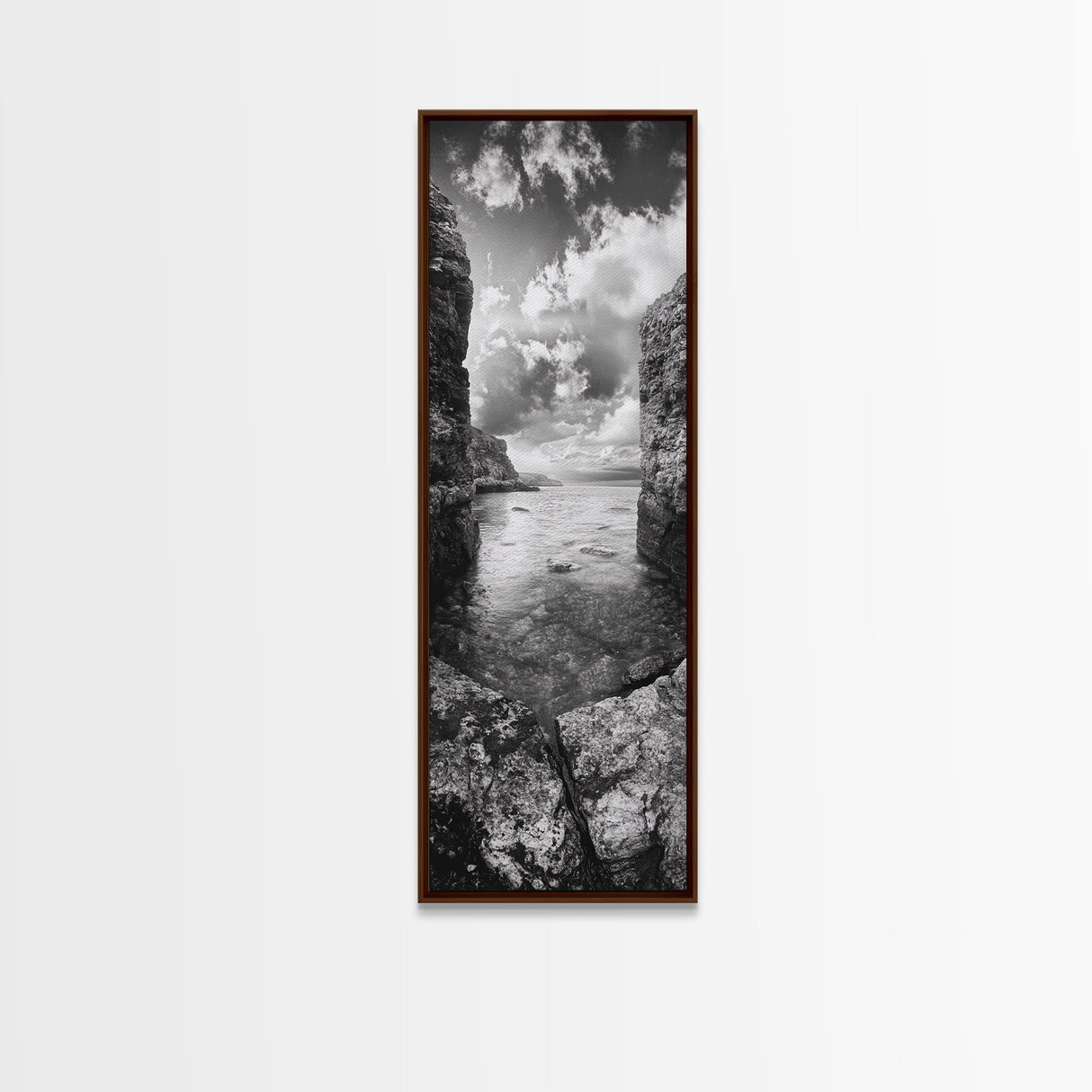 Coastal Cliff Path, Ocean Serenity, Rock Wall Art, Seascape Photography, Framed Canvas Print, Modern Coastal Decor, Bedroom Wall Art
