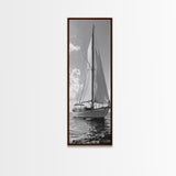 Sailboat Ocean Art, Nautical Wall Decor, Minimalist Seascape, Coastal Living Room Style, Framed Canvas Print, Black White Sailboat