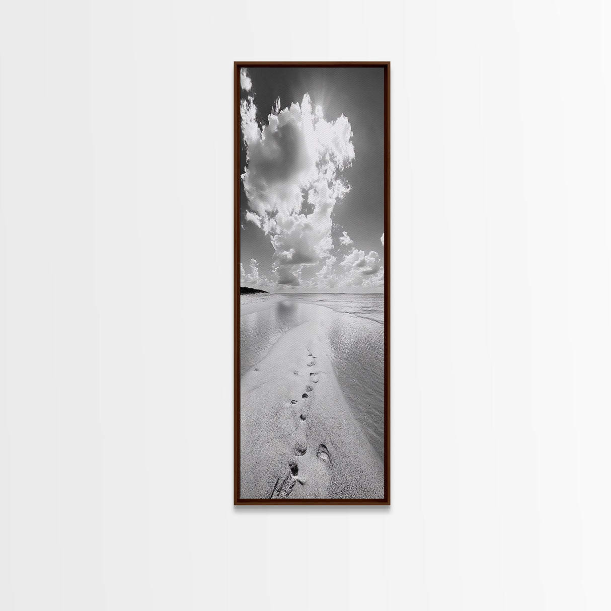 Footprints Beach Path, Ocean Shore Wall Art, Minimalist Seascape Style, Relaxing Bathroom Decor, Framed Canvas Print, Coastal Vibes