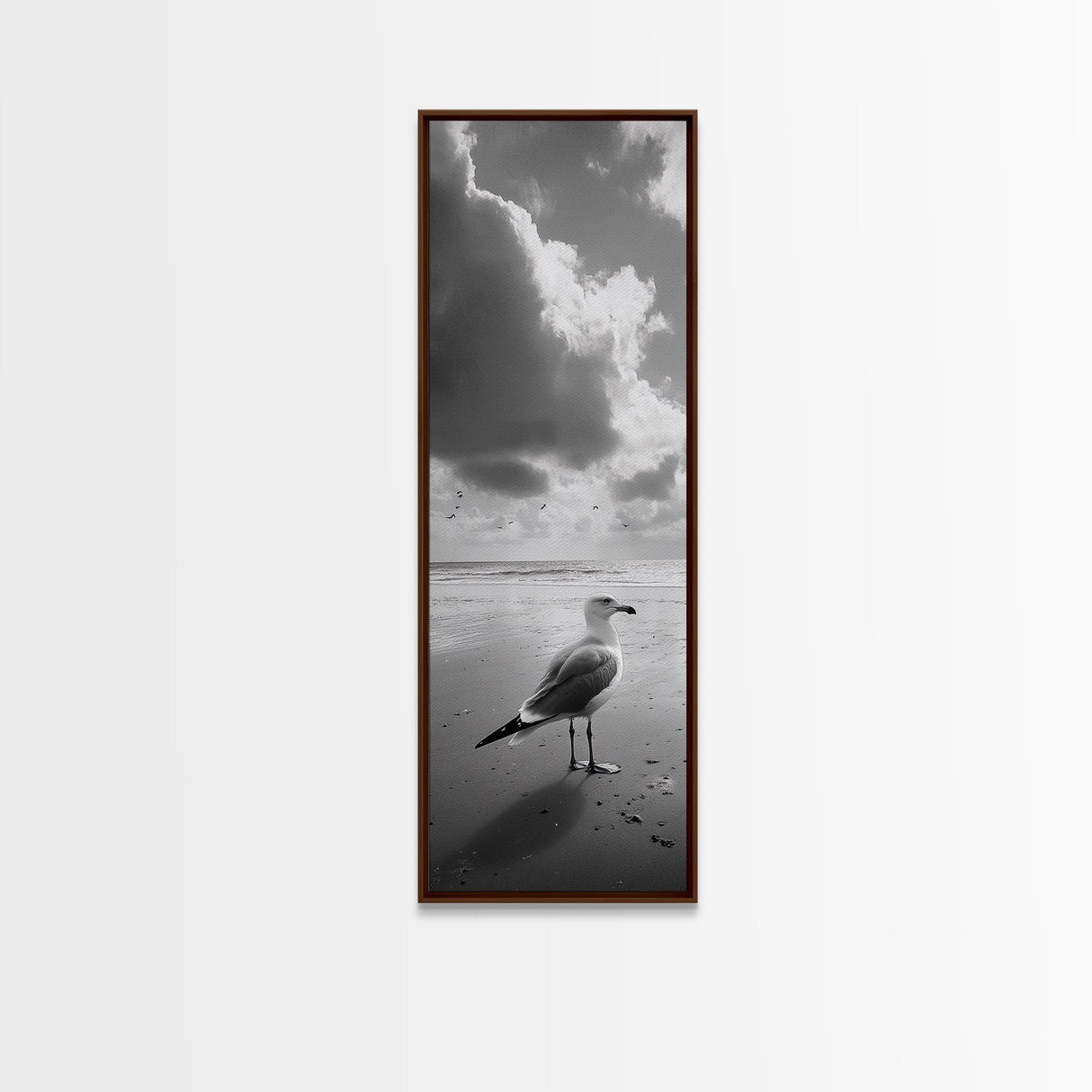 Seagull, Ocean Breeze, Beach Minimalism, Tranquil Shoreline, Seagull Photo Art, Coastal Framed Canvas Print, Bathroom Wall Decor