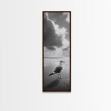 Seagull, Ocean Breeze, Beach Minimalism, Tranquil Shoreline, Seagull Photo Art, Coastal Framed Canvas Print, Bathroom Wall Decor