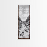Snowy Pass, Winter Hike, Rocky Trail, Framed Canvas Print, Nature Lover Gift, Minimalist Mountain Art, Bedroom Wall Decor, Living Room Decor