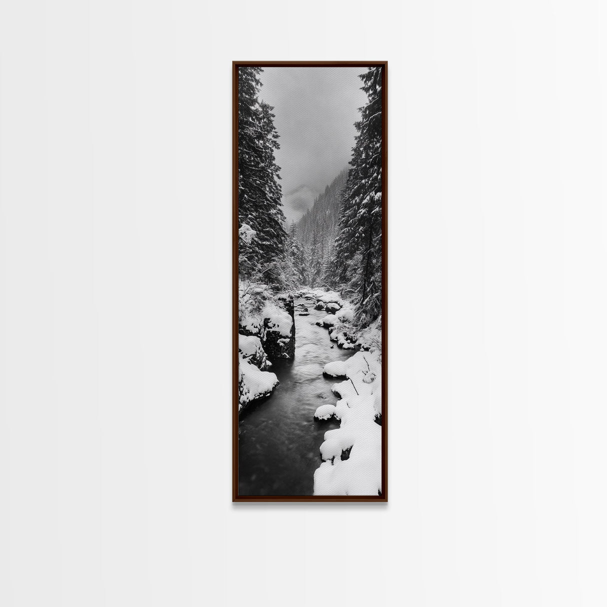 Winter Forest, Snowy River, Pine Trees, Canvas Print, Cozy Cabin Wall Art, Nature Lover Gift, Scandinavian Style, Holiday Decor, Bedroom Decor