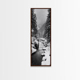 Winter Forest, Snowy River, Pine Trees, Canvas Print, Cozy Cabin Wall Art, Nature Lover Gift, Scandinavian Style, Holiday Decor, Bedroom Decor