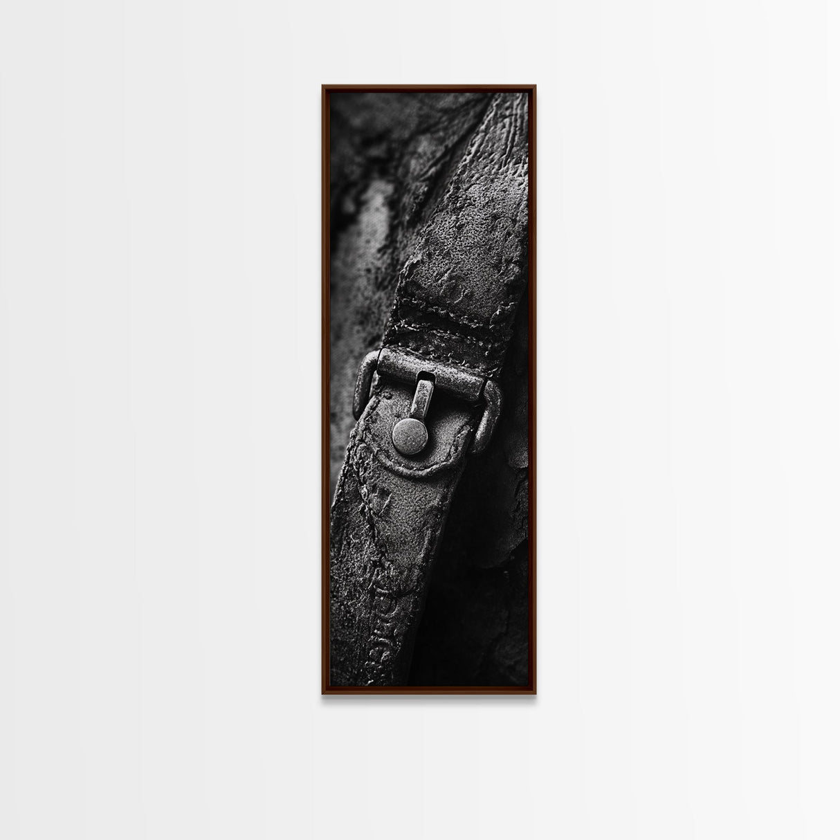 Leather Strap, Worn Texture, Rustic Detail, Framed Canvas Print, Industrial Wall Decor, Masculine Style, Close-Up Texture Art