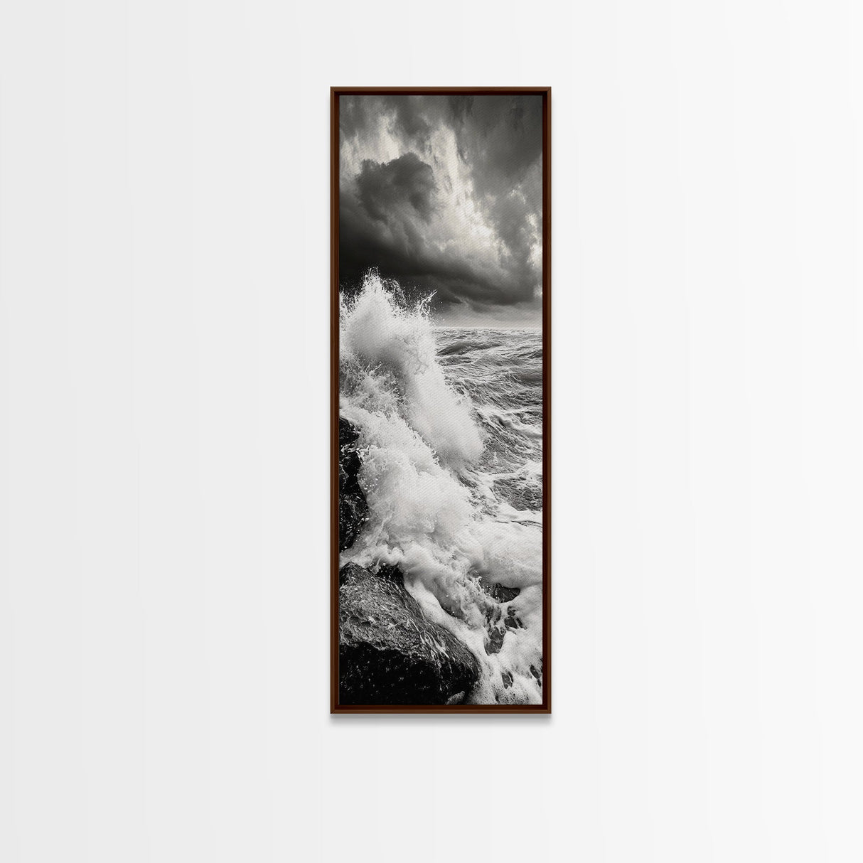 Stormy Sea, Crashing Waves, Ocean Fury, Nature Power Framed Canvas Print, Moody Living Room Wall Art, Dramatic Coastal Decor, Office Art