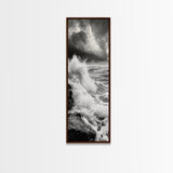 Stormy Sea, Crashing Waves, Ocean Fury, Nature Power Framed Canvas Print, Moody Living Room Wall Art, Dramatic Coastal Decor, Office Art