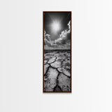 Cracked Earth, Sunburst Sky, Natural Texture, Desert Landscape, Framed Canvas Print, Rustic Decor, Earth Tone Art, Office Wall Art