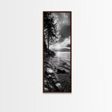 Tree Shoreline, Tranquil Water, Sunset Reflection, Peaceful Horizon, Framed Canvas Print, Nature Photography, Cabin Wall Art