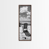 Seaside Chair View, Coastal Calm, Ocean Horizon, Beach Serenity, Framed Canvas Print, Living Room Wall Art, Relaxing Summer Vibe