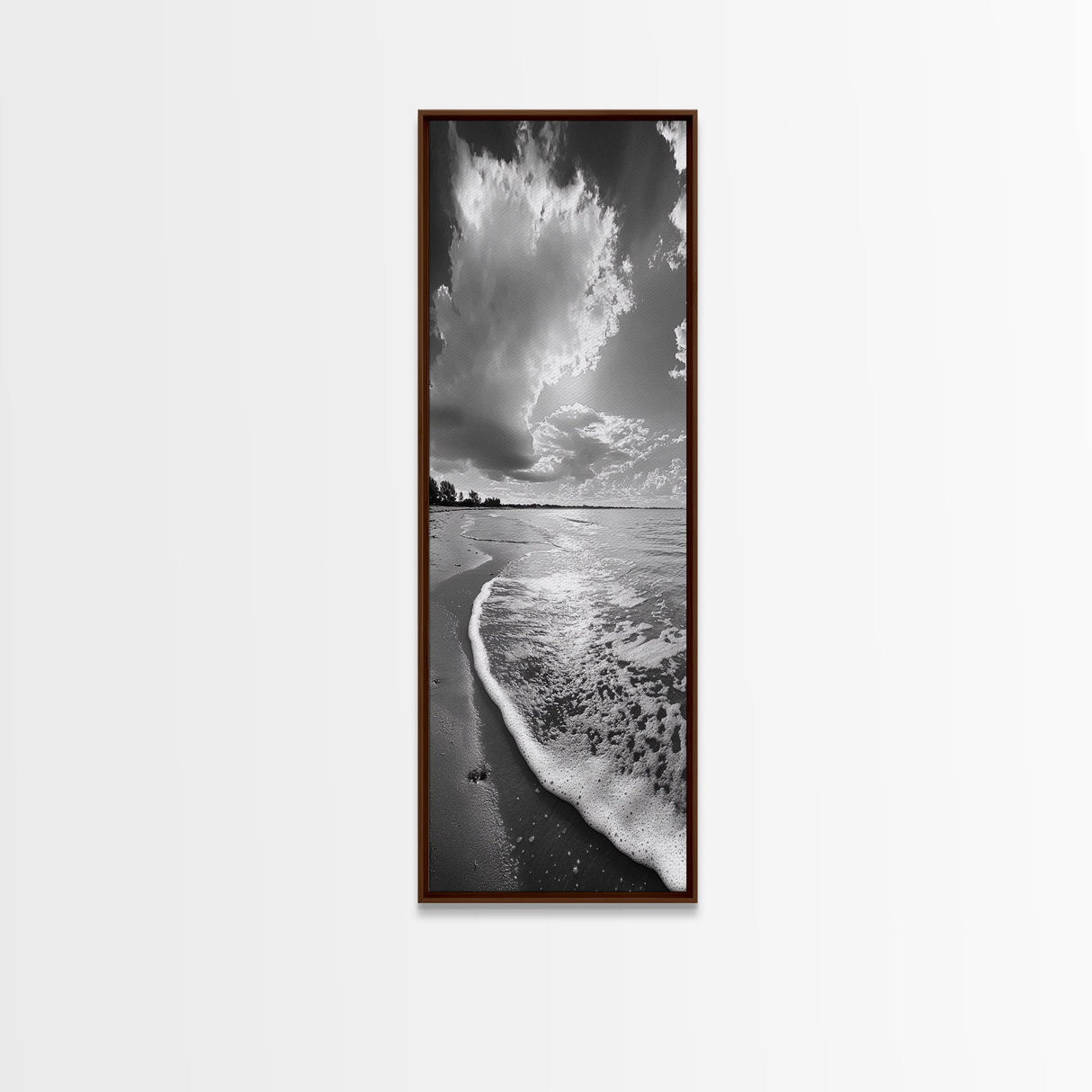 Morning Beach, Shoreline Foam, Coastal Tranquility, Sunrise Horizon, Canvas Print, Beach Wall Art, Bathroom Decor, Seaside Vibes