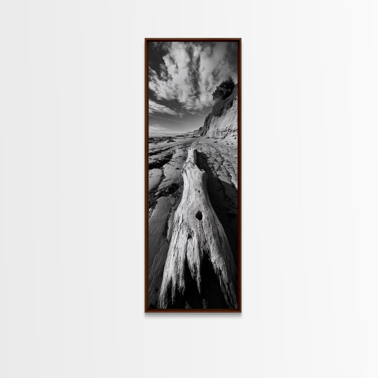 Driftwood Beach, Ocean Texture, Nature Scene, Canvas Print, Rustic Beach Decor, Coastal Wall Art, Bathroom Art, Moody Seaside Print