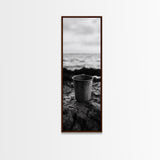 Metal Cup, Shoreline Still Life, Rustic Seaside, Canvas Print, Vintage Aesthetic, Coastal Kitchen Wall Art, Minimal Beach Mood