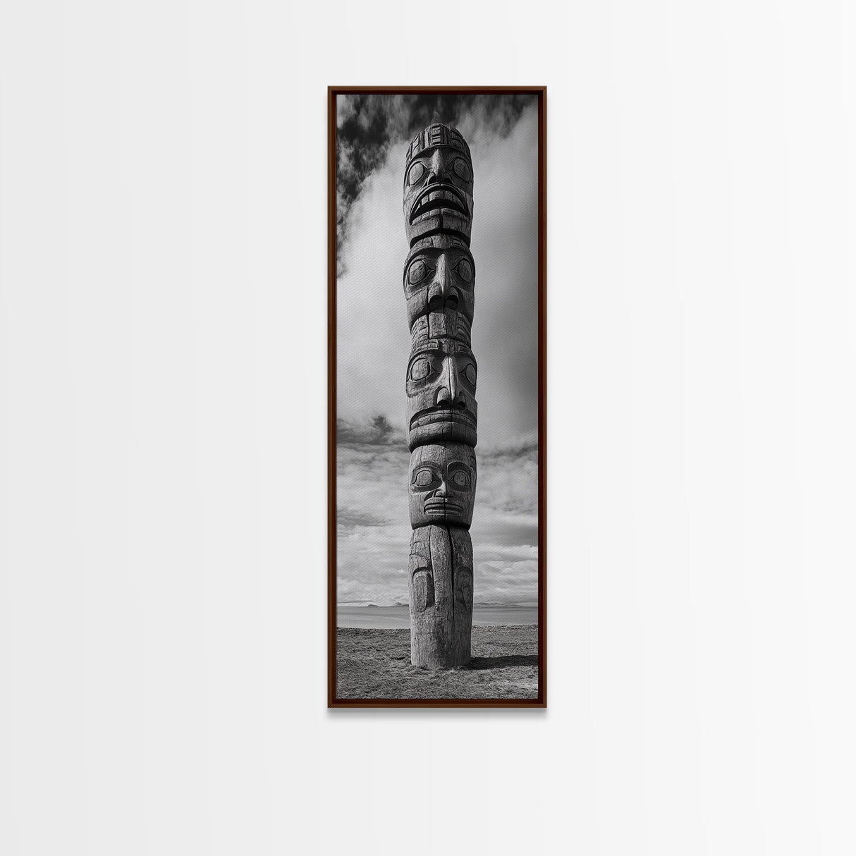 Totem Pole, Tribal Faces, Historic Symbolism, Canvas Print, Cultural Wall Decor, Office Wall Art, Rustic Museum Style Photography