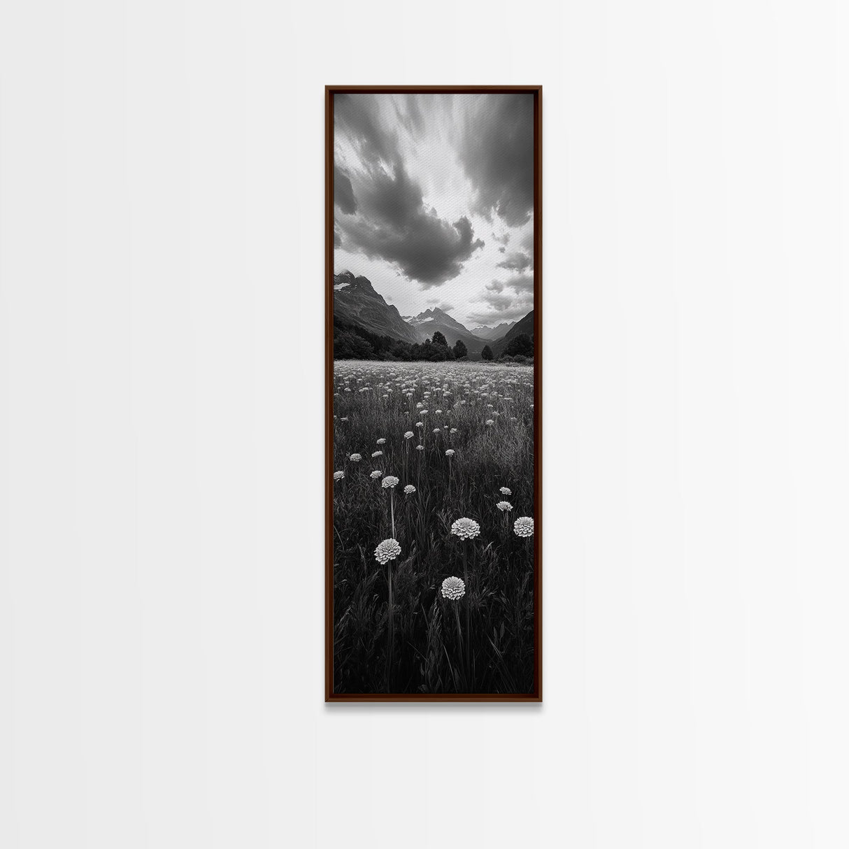 Wildflower Field, Alpine Meadow, Mountain Backdrop, Nature Print, Serene View, Framed Canvas Print, Living Room Wall Art, Rustic Farmhouse Decor