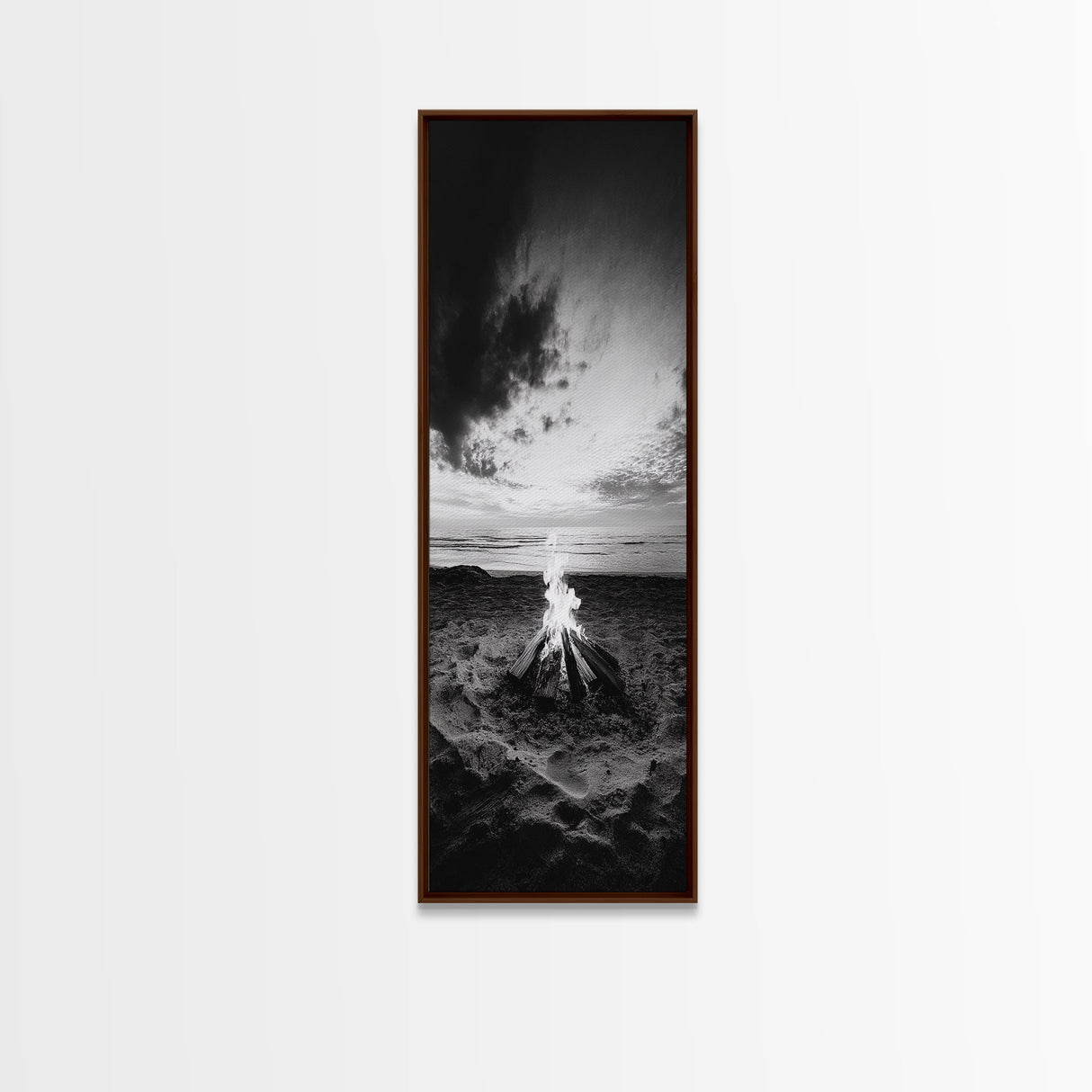 Peaceful Beach Fire, Twilight Shore, Ocean Ember, Tranquil Seascape, Framed Canvas Print, Autumn Wall Art, Rustic Nature Room Decor
