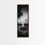 Peaceful Beach Fire, Twilight Shore, Ocean Ember, Tranquil Seascape, Framed Canvas Print, Autumn Wall Art, Rustic Nature Room Decor