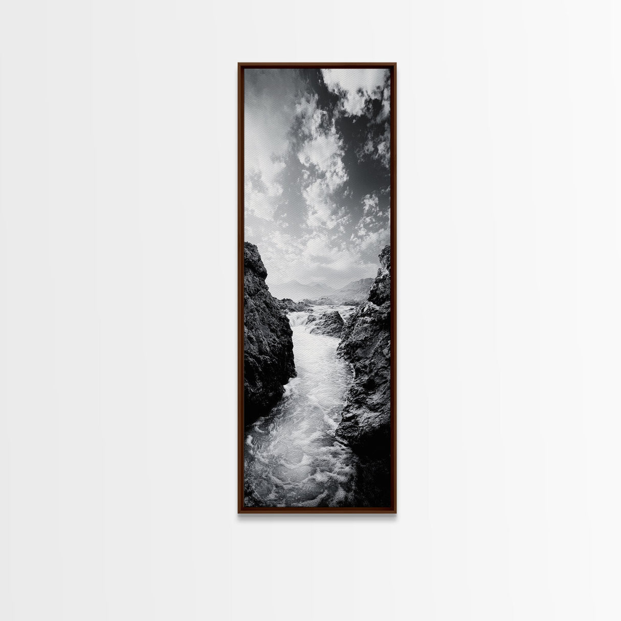 Waterfall Rocks, Mountain Mist, River Flow, Canvas Print, Black And White Landscape Art, Nature Bedroom Decor, Zen Retreat Wall Piece