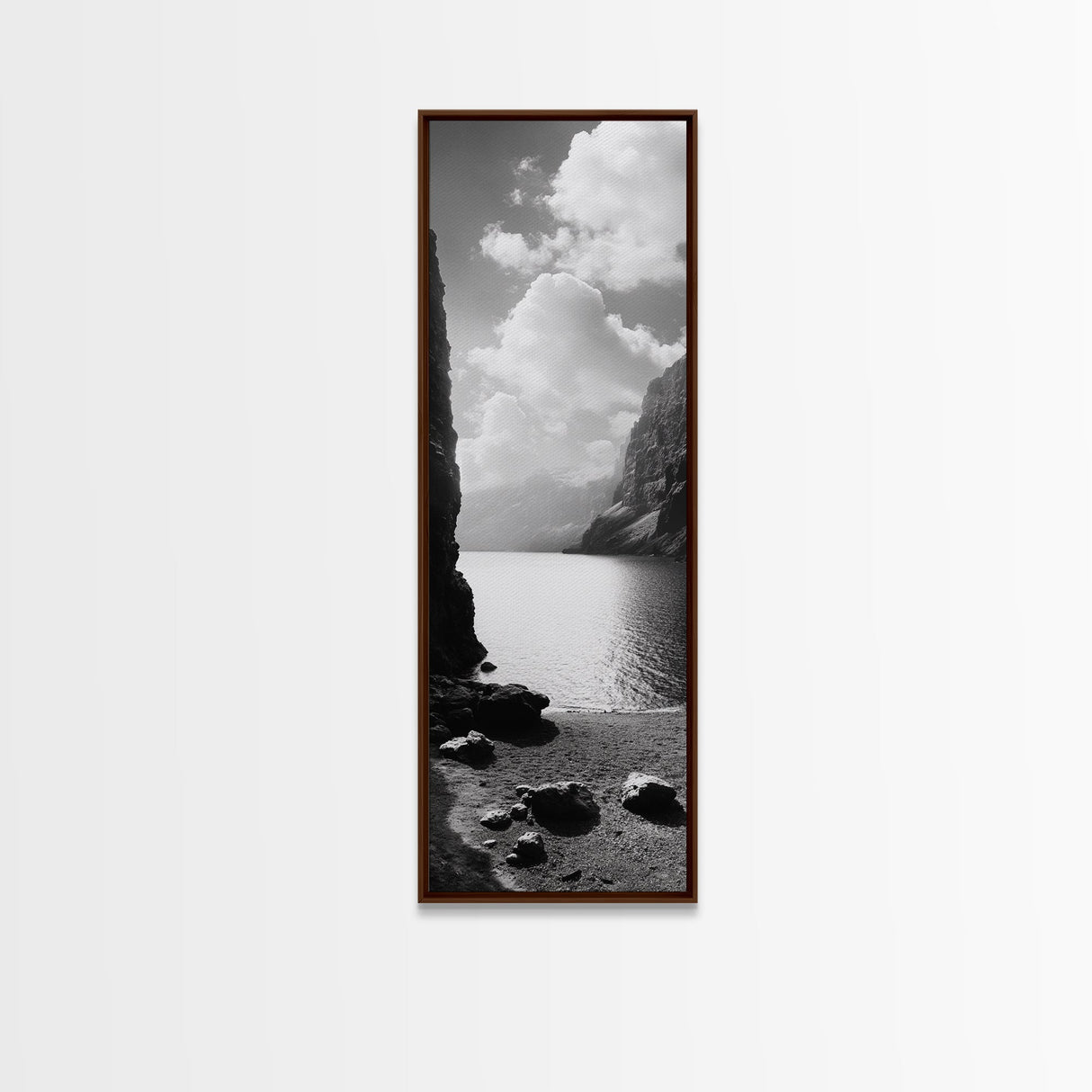 Fjord Mountain Lake, Scenic Nordic Landscape, Tranquil Nature Print, Minimalist Wall Art, Bedroom Decor, Framed Canvas Print