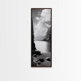 Fjord Mountain Lake, Scenic Nordic Landscape, Tranquil Nature Print, Minimalist Wall Art, Bedroom Decor, Framed Canvas Print
