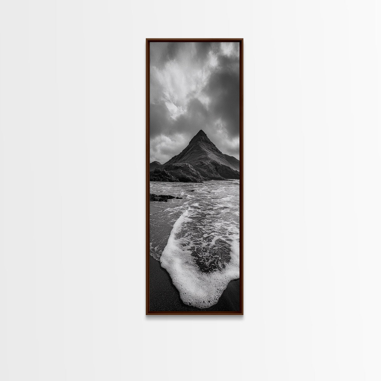 Dramatic Seaside Peak, Coastal Mountain Wall Art, Black Beach Photography, Bold Nature Decor, Canvas Print, Living Room Art