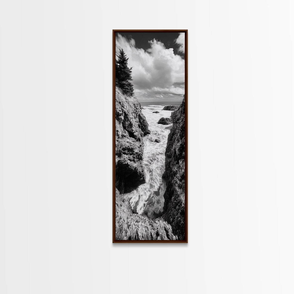 Coastal Cliff Waves, Rugged Seaside Art, Ocean Rock Photography, Bold Nature Wall Decor, Modern Bathroom Accent, Canvas Print
