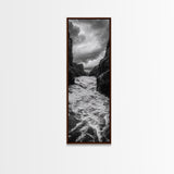 Wild River Path, Nature Wall Decor, Adventure Landscape, Monochrome Rapids, Framed Canvas Print, Rustic Living Room Wall Art, Moody Photography