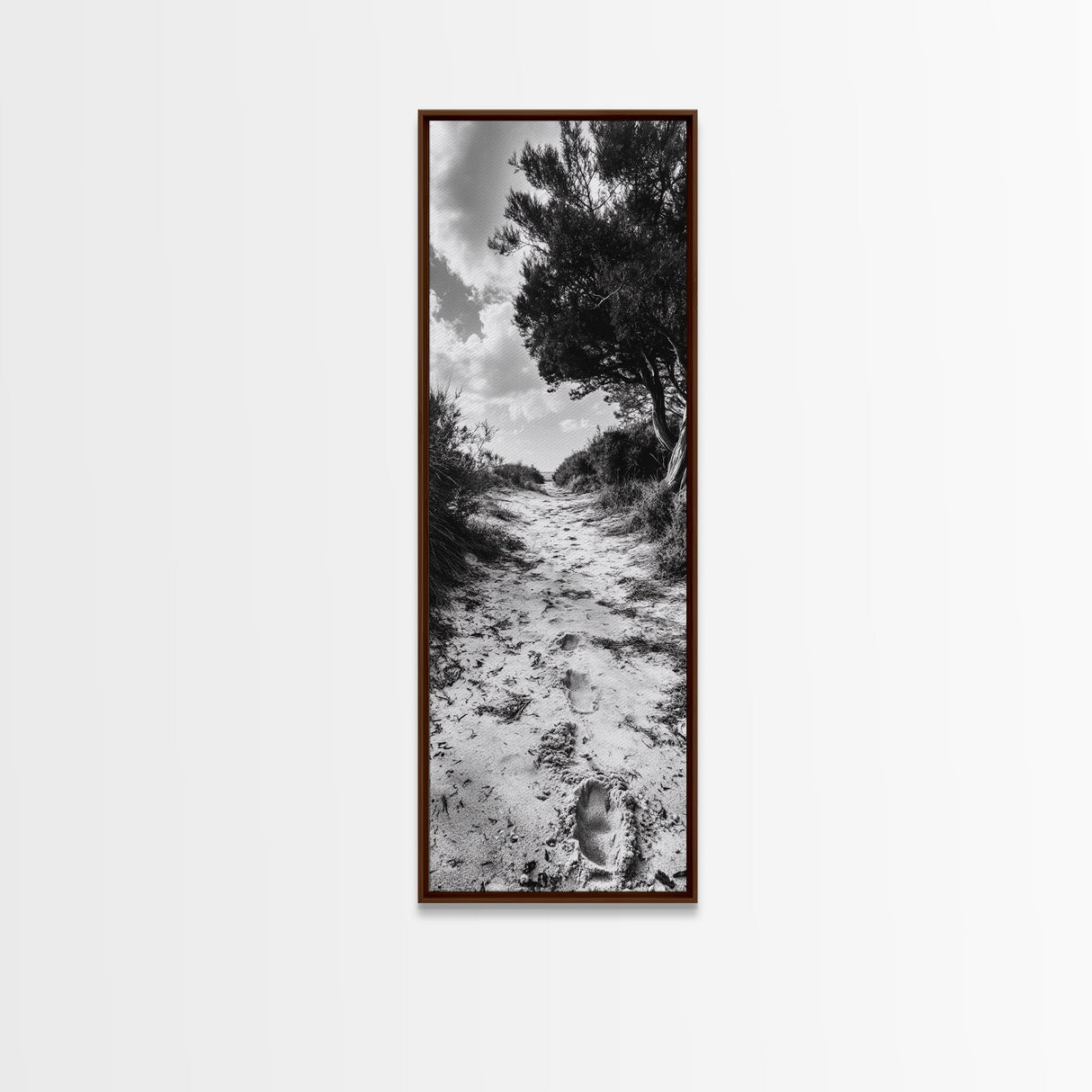 Sandy Trail Path, Coastal Forest Walk, Nature Photography, Framed Canvas Print, Boho Bedroom Wall Art, Minimalist Seaside Home Decor