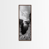 Seaside Cliffscape, Ocean Horizon, Monochrome Nature Scene, Framed Canvas Print, Coastal Living Room Art, Modern Rustic Wall Decor