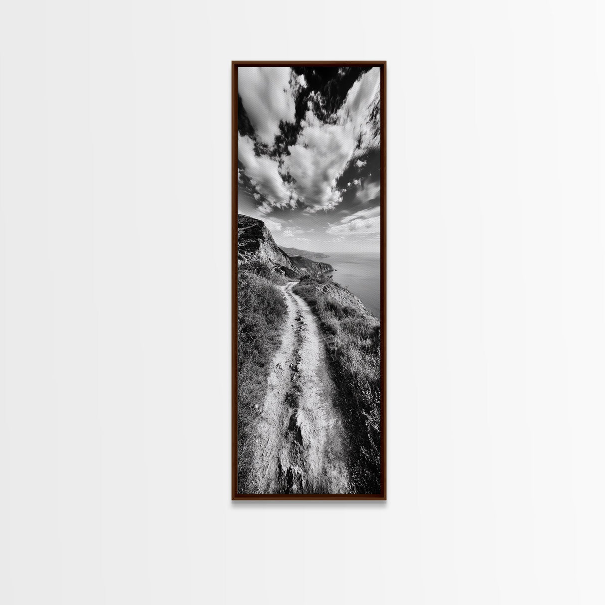 Cliffside Trail View, Path to Sea, Mountain Landscape, Framed Canvas Print, Wanderlust Decor, Office Wall Art, Adventure Travel Aesthetic