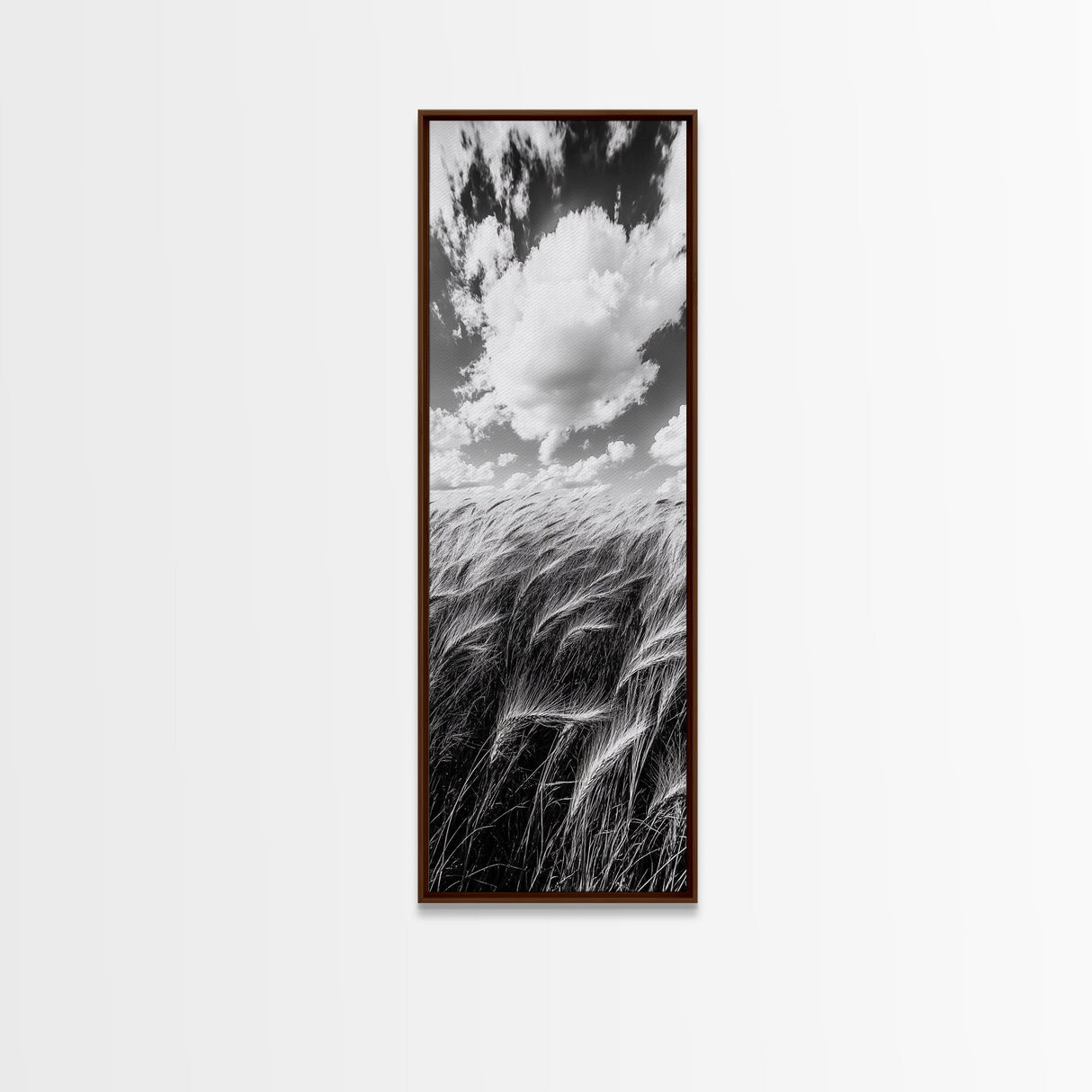 Wheat Field, Cloudy Sky, Rustic Landscape, Black and White Nature, Framed Canvas Print, Farmhouse Kitchen Wall Art, Fall Harvest Vibe