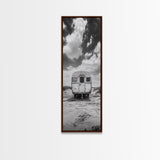 Vintage Camper, Cloudy Sky, Wanderlust Life, Desert Minimalism, Framed Canvas Print, Retro Travel Wall Art, Boho Bedroom Print, Office Art