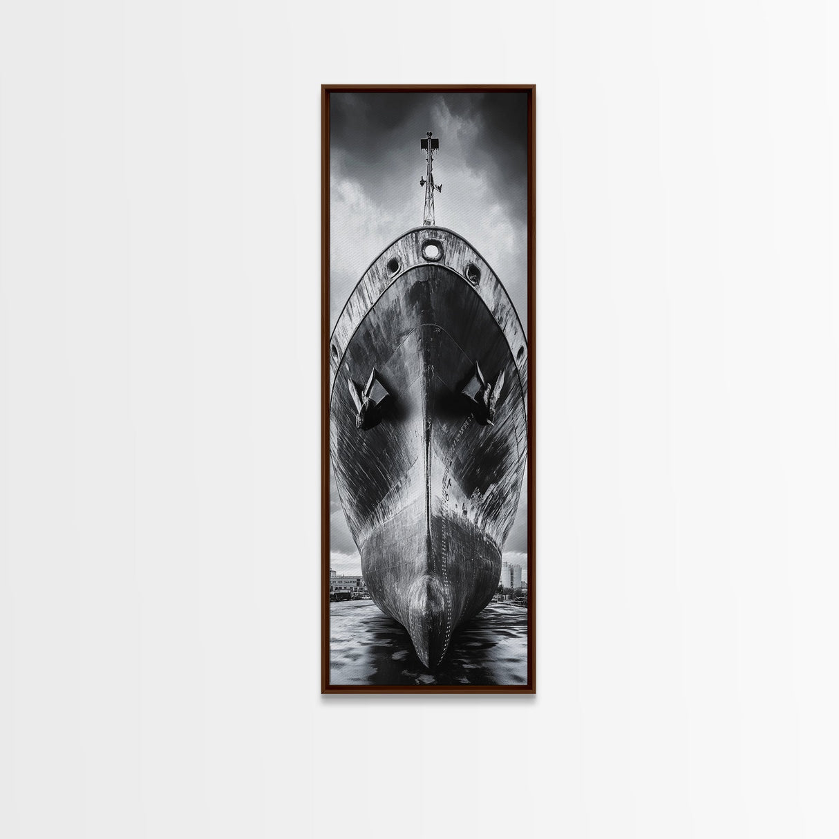 Industrial Ship, Black and White Boat, Urban Seascape, Moody Harbor, Canvas Print, Nautical Wall Art, Man Cave Art, Office Decor
