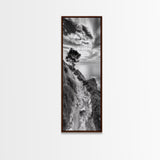 Cliffside Tree, Coastal Path, Nature Landscape, Canvas Print, Monochrome Hiking Trail Art, Boho Entryway or Office Wall Decor