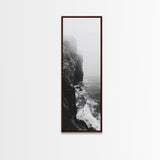 Foggy Cliffs, Moody Coast, Dramatic Seascape, Framed Canvas Print, Modern Dark Aesthetic Art, Minimalist Living Room Wall Decor