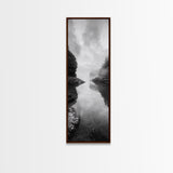 Misty Inlet, Rocky Shoreline, Tranquil Waters, Canvas Print, Moody Landscape Photography, Living Room Art, Nature Inspired Decor
