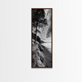 Coastal Tree, Ocean Horizon, Windswept Shore, Nature Calm, Moody Sky, Framed Canvas Print, Office Wall Art, Coastal Rustic Aesthetic