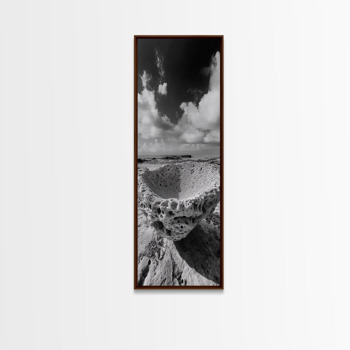 Sea Sponge, Coastal Rock, Ocean View, Canvas Print, Minimalist Nature Photography, Bathroom Wall Art, Black and White Ocean Decor