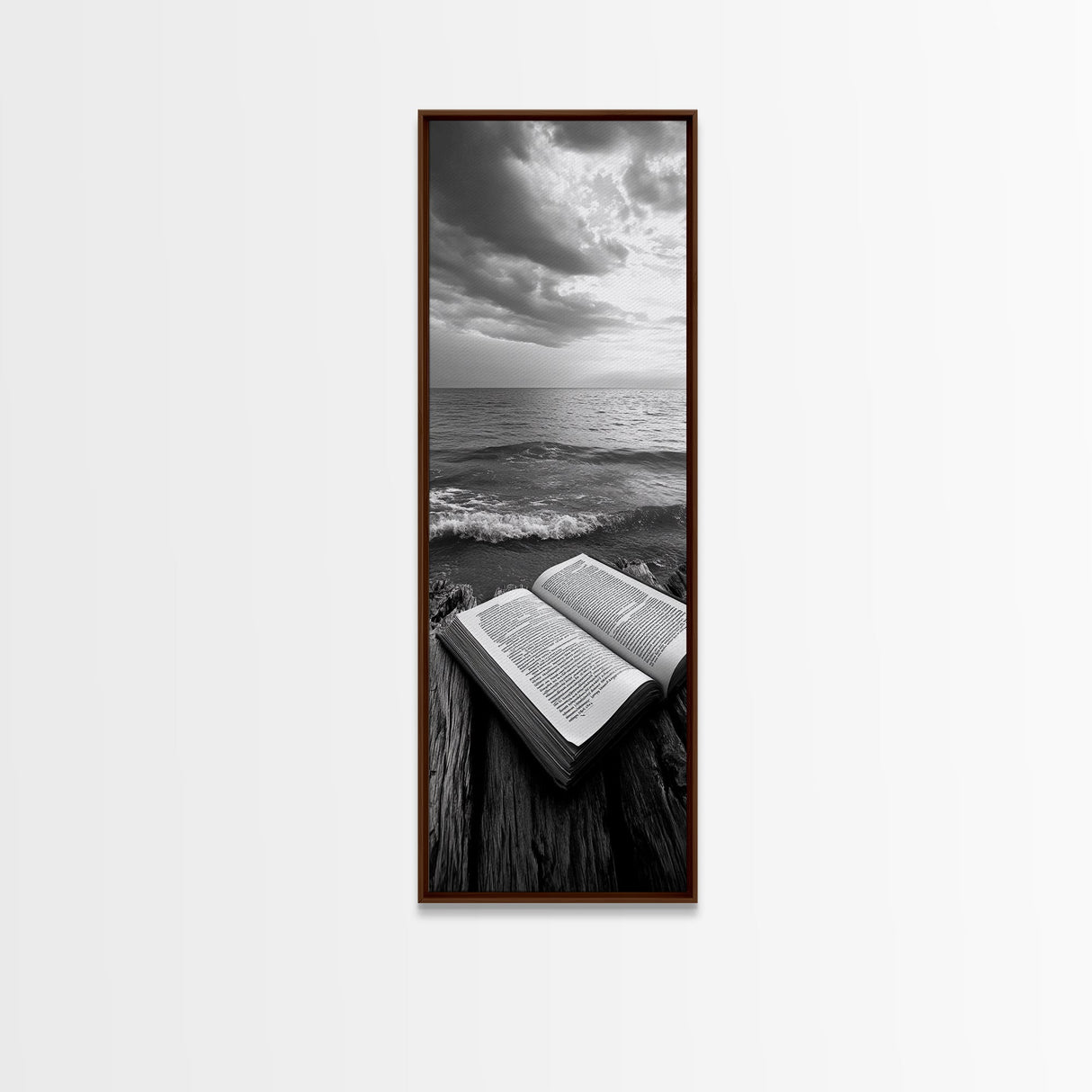 Seaside Book, Ocean Reading, Stormy Sky, Canvas Print, Cozy Beach House Art, Library Decor, Literary Wall Art, Moody Coastal Style