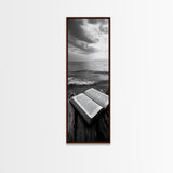 Seaside Book, Ocean Reading, Stormy Sky, Canvas Print, Cozy Beach House Art, Library Decor, Literary Wall Art, Moody Coastal Style