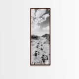 Sandy Trail, Dune Path, Footprints Grass, Canvas Print, Fall Coastal Decor, Boho Entryway Art, Black and White Beach Landscape