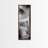 Desert Path, Palm Trees, Serene Escape, Tranquil Garden, Monochrome Landscape, Framed Canvas Print, Entryway Wall Art, Nature Minimal