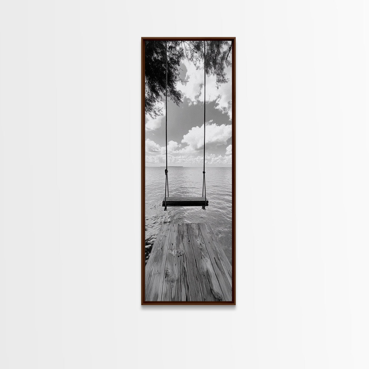 Lakeside Swing Stillness, Serene Water View Print, Peaceful Dock Photography, Canvas Print, Tranquil Bedroom or Office Wall Art