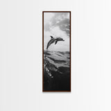 Dolphin Ocean Jump, Black and White Sea Life Print, Coastal Marine Wall Art, Canvas Print, Beach House Decor, Nature Photography