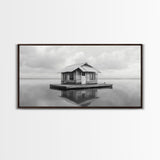 Floating Cabin, Lake House, Calm Waters, Dreamy Isolation Art, Canvas Print, Minimalist Living Room Wall Art, Coastal Style