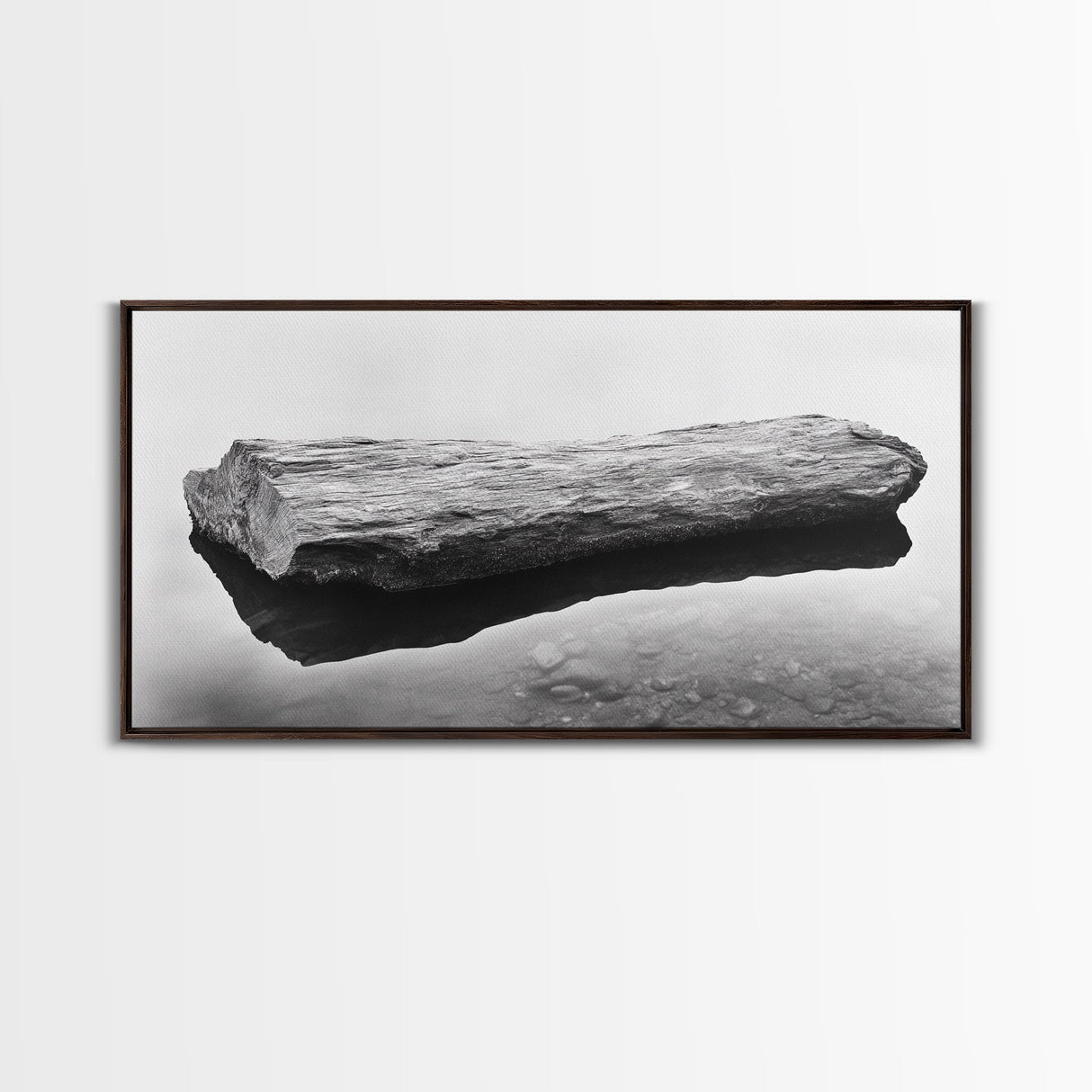 Driftwood, Calm Water, Nature Stillness, Natural Element Art, Framed Canvas Print, Zen Bathroom Wall Art, Minimalist Decor