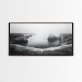 Serene Fog Cliffs, Dreamy Coastline, Soft Light Seascape, Canvas Print, Tranquil Bedroom Wall Art, Minimal Nature Photography