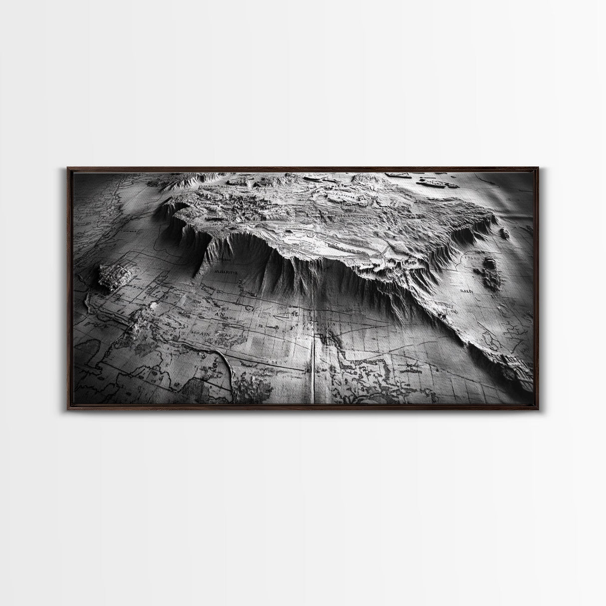 Topographic Map Detail, Antique Terrain, Black and White Landscape, Canvas Print, Office Wall Art, Historical Geography Decor