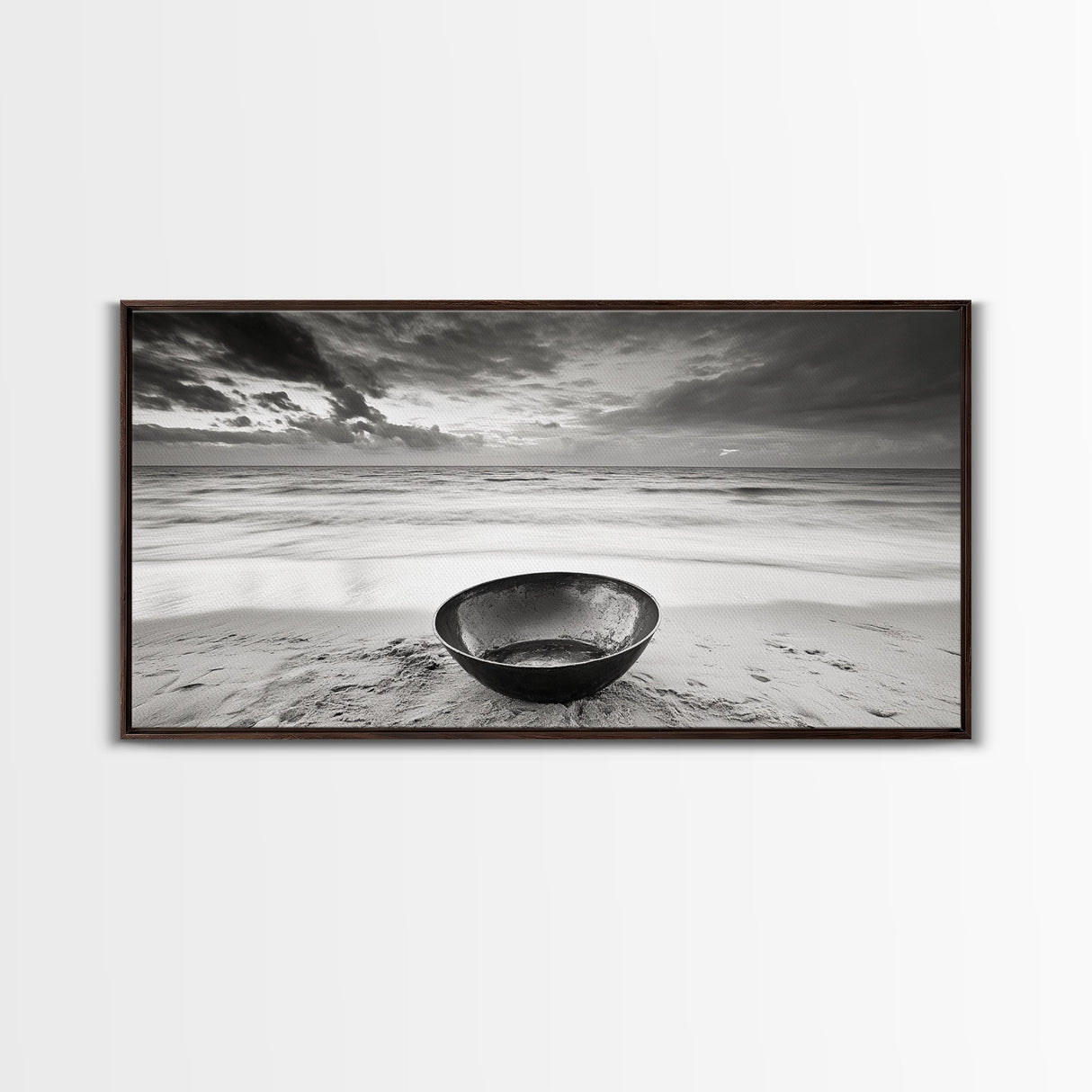 Solitary Bowl Beach, Ocean Waves Texture, Surreal Still Life Photo, Canvas Print, Entryway Wall Art, Minimalist Coastal Style