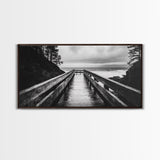 Rainy Dock View, Ocean Storm Mood, Moody Coastal Photo, Canvas Print, Living Room Wall Art, Black and White Nautical Decor, Rustic Coastal